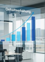 Realistische Gehaltserhöhung: Eine Person betrachtet nachdenklich eine aufsteigende Grafik an einer Glaswand.